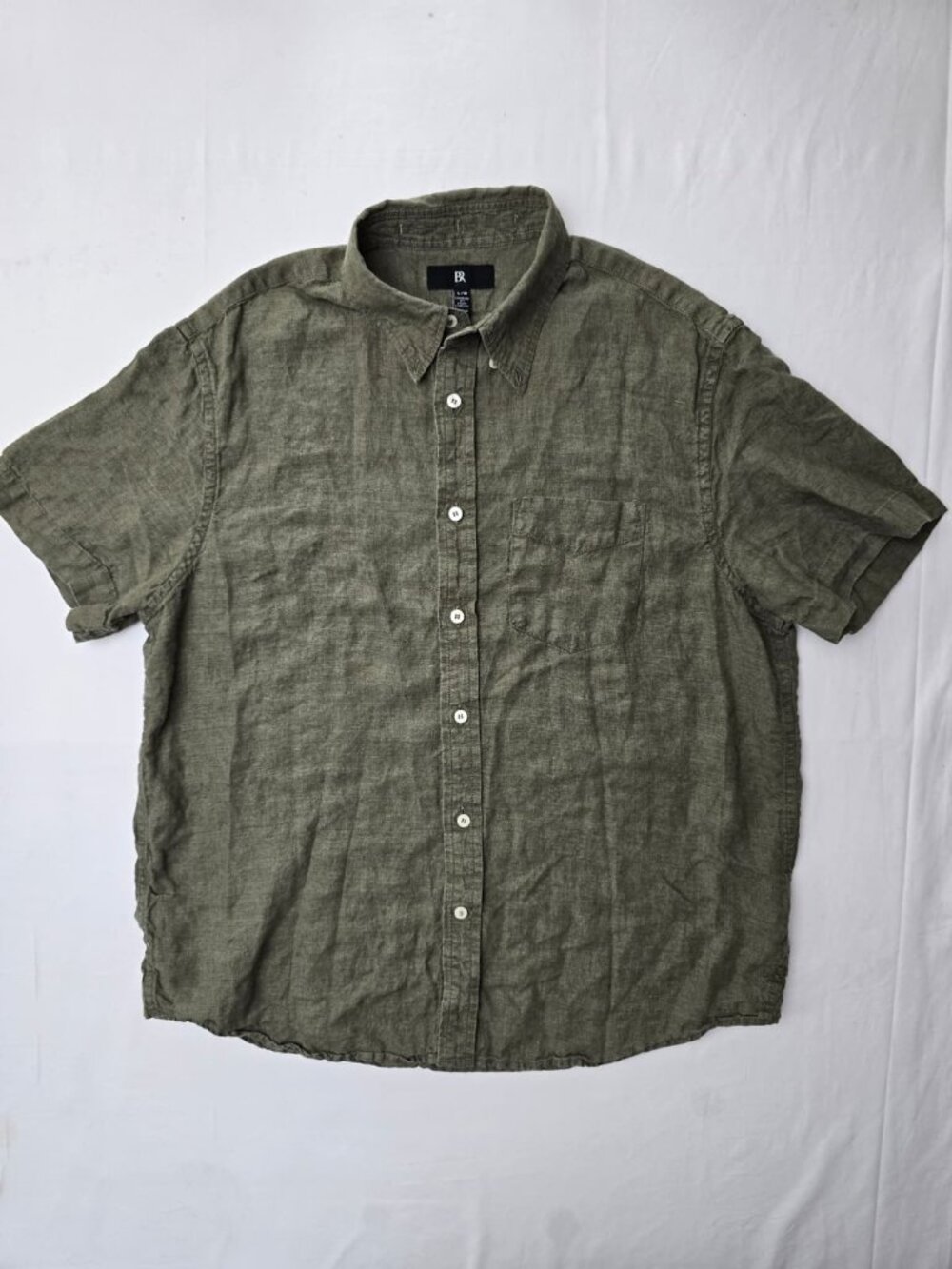 Banana Republic Linen Short-Sleeve Shirt – Size L – Olive Green